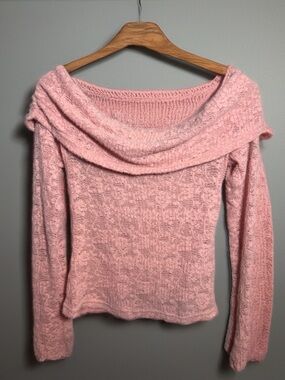 Urban outfitters Pink Off Shoulder Lace Knit Top Cowl Neck Soft Girl